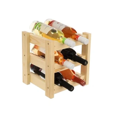 Imagen de GoodFreshDecor Botellero Vino Organizador De Botellas Capacidad 6 Madera Pino Estantería Estabile 26 x 24 29 cm Color Natural