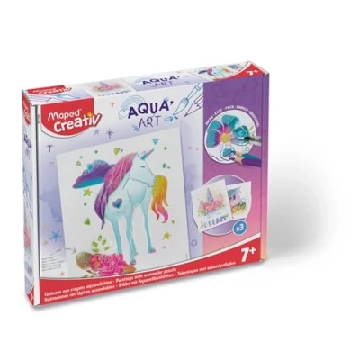 Imagen de Maped CREATIV Aqua&#039;Art Colorear con diseño de Unicornio, Incluye 10 rotuladores Acuarela y 3 Plantillas sobre pizarras metálicas, carbón, 1 set