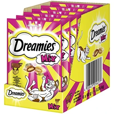 Imagen de Dreamies Mix Aperitivos para Gatos Exterior crujiente y Interior cremoso 6 x 60 g