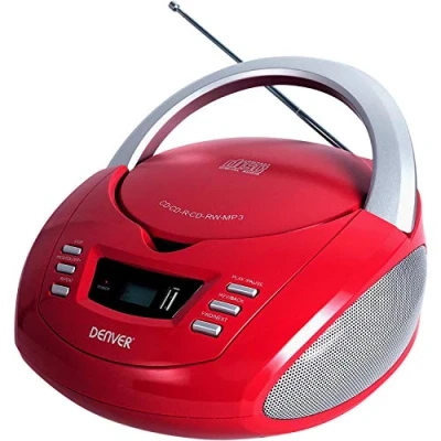 Imagen de Denver Electronics TCU 211RED Reproductor de CD Personal Player Rojo, Plata Unidad (2 W, FM, Externo, Player, Plata, 1 Discos)