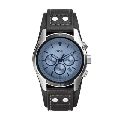 Imagen de Fossil Reloj para hombre Coachman, movimiento cronógrafo de cuarzo, caja acero inoxidable plateado 45mm con correa piel auténtica, CH2564