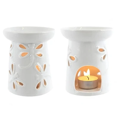 Imagen de Jones Home and Gift Quemador de incienso Blanco Esmaltado Diseño Libélula