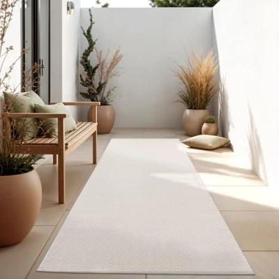 Imagen de Paco Home Alfombra Exterior Interior Balcón Terraza Cocina Monocolor Jaspeado, tamaño:80x250 cm, Color:Amarillo