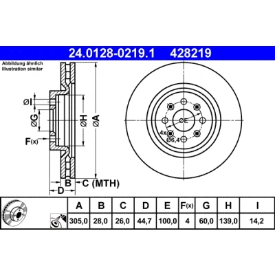 Imagen de ATE 24.0128 0219.1 Disco de freno 305,0 28,0 4 100,0 ventilado revestido ABARTH: Punto Evo, Grande