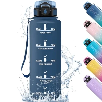 Imagen de HoneyHolly Botella Agua, Motivacional 1,5 Litro, Agua Gimnasio, Marcador de Tiempo, Cantimplora, Prueba Fugas, Reutilizable, Gym, para Escuela Camping Fitness