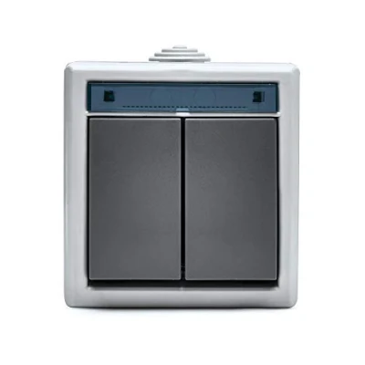 Imagen de FAMATEL Doble interruptor Enchufe de empotrar Serie Aquant 55 IP55 A prueba agua Fácil instalar Aluminio Gris