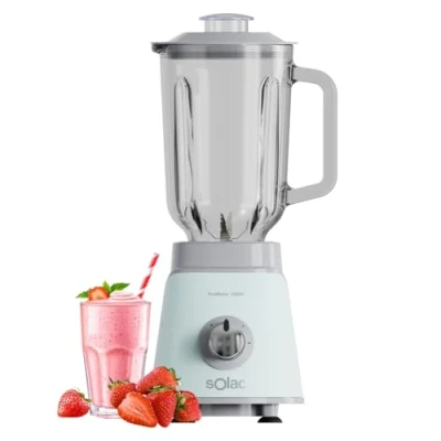 Imagen de Solac Batidora Vaso Pro Mixter 1000 1000W 1,5L 2 Velocidades + Turbo Cuchillas 4 filos extraíbles Pica hielo Seguridad Apta lavavajillas Accesorios incluidos Azul