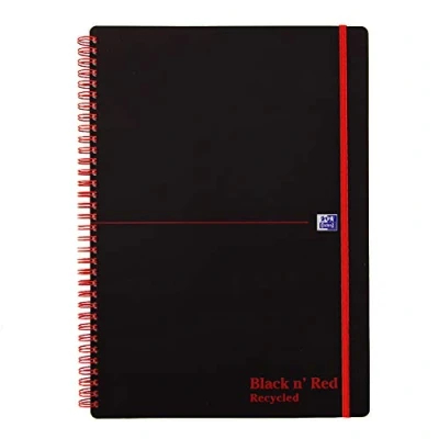 Imagen de Oxford Black n&#039; Red Cuaderno de espiral doble (con cierre elástico, con rayas, 140 páginas, A4, tapa polipropileno, margen, 90 g/m²), color rojo y negro