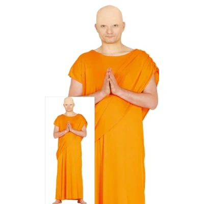 Imagen de FIESTAS GUIRCA Hare Krishna Disfraz Hombre Túnica Naranja Shaolin Monje Budista Talla L 52 54