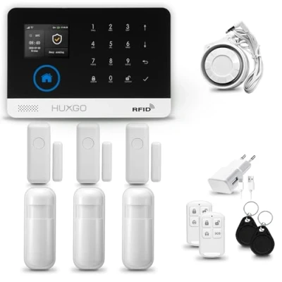 Imagen de HUXGO® HXA003 Alarma casa con Sirena WiFi + gsm Kit 3X sensores PIR de Movimiento, Puerta/Ventana Tuya App.con Aviso a movil