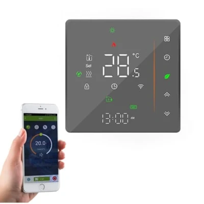 Imagen de Qiumi Smart WiFi Termostato de Color para calefacción Individual Caldera Gas/Agua Funciona con Alexa Google Home Dry Contact, Pantalla luz LED Proteja Sus Ojos, 5A 95 240VAC