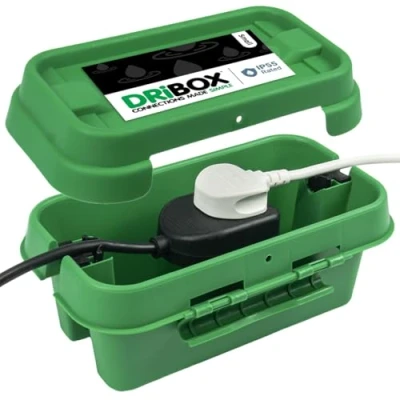 Imagen de DRiBOX IP55 Caja de Conexiones Eléctricas Exterior Resistente a la Intemperie para Luces Navidad, Temporizadores, Cables Extensión, Cables, Carretes, Transformadores (Pequeño, Verde)