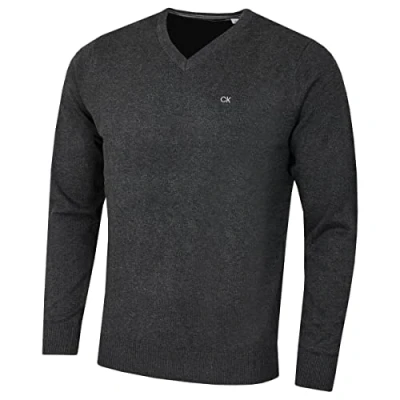 Imagen de Calvin Klein Hombre con Cuello en v algodón suéter Carbón L