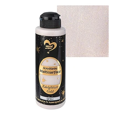 Imagen de Ideen mit Herz Pintura acrílica Multisurface con purpurina noble, color universal a base de agua, brillo dorado brillante, 180 ml (gris)
