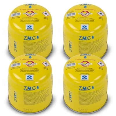 Imagen de Z.M.C 4 cartuchos de gas butano 190 g, tipo C200 EN417, con válvula seguridad, cartucho ideal para quemadores gas, hornillos camping, sopletes,
