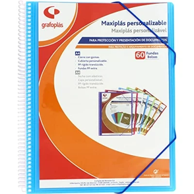 Imagen de Grafoplás 39846030. Carpeta Fundas Personalizable, Maxiplás, 60 Fundas, Azul, 30.8 x 24 22