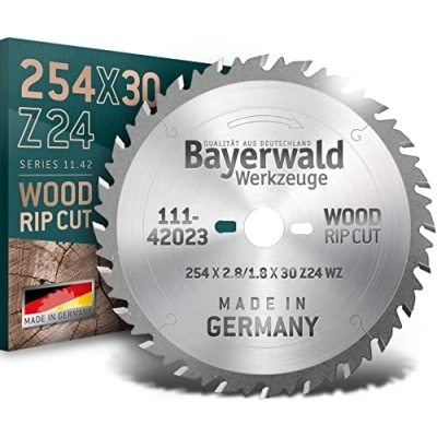 Imagen de Bayerwald Hoja de sierra circular HM, diámetro 254 mm x 2,8 30 mm, dientes alternos (24 dientes) Corte grueso y rápido Leña materiales madera Con agujeros combinados