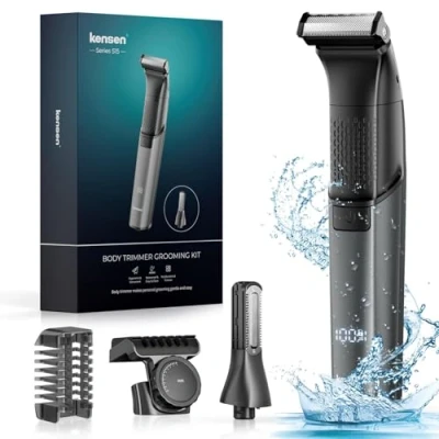 Imagen de Afeitadora Corporal Masculina, Kensen Impermeable Depiladora Hombre en Seco y Húmedo para Barba, Axilas, Pecho, Piernas Genitales, Pantalla LED, Peine Límite Ajustable (1 10 mm)