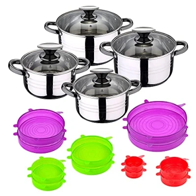 Imagen de Bateria de cocina 8 piezas apta para induccion SAN IGNACIO Hita en acero inoxidable con set 12 tapas silicona Jolie