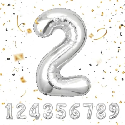 Imagen de Globos de Cumpleãnos 2 Plata,101 CM Globo Numeros Gigantes Grandes Decoracion,Globo Numero 2,Globos Niño Niña Adultos,Vuelan con Helio…