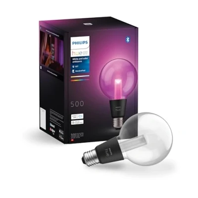 Imagen de Philips Hue Bombilla inteligente Lightguide, formato Globo G95, filamento de colores, luz blanca y color, compatible con Bluetooth, control por voz Alexa, Apple Home Google Assistant