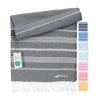 Imagen de Fit Flip Toalla Hammam Toallas de Playa Grandes algodón 100% Reciclado turca Secado rápido, Fouta, Grande pestemal Ideal como Sarong Antracita 100x200cm Sultan