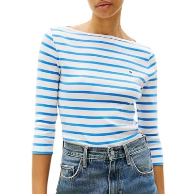Imagen de Tommy Hilfiger NEW CODY SLIM BOAT Camiseta de manga larga, Mujer, Talla: XXS, Ecru/blue spell