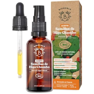 Imagen de Bionoble Aceite de Higo Chumbo Orgánico 50ml 100% Puro, Natural y Prensado en Frío Rostro, Cuerpo, Cabello, Barba, Uñas Vegano Cruelty Free Botella Vidrio + Pipeta Bomba