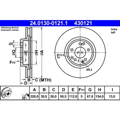 Imagen de ATE 24.0130 0121.1 Disco de freno 320,0 30,0 5 112,0 ventilado revestido aleado/alt. carburado MERCEDES BENZ: Clase E Berlina, W124 SL Cabrio