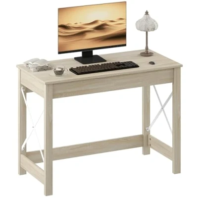 Imagen de HOMCOM Mesa Escritorio Estilo Moderno Fácil de Montar Ordenador para Oficina Dormitorio Estudio 105x50x76 cm Natural