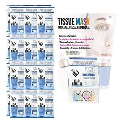Imagen de Pack 24 Mascarillas faciales Hyaluronic Tissue Mask hidratación intensa con ácido hialurónico 1 uso M·O·I SkinCare Expositor de REGALO
