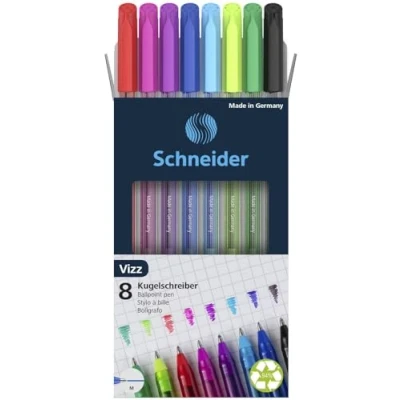 Imagen de Schneider 102298 Vizz Bolígrafos para escritura fácil y rápida, tubo del mismo color que la tinta, grosor de trazo M, 8 unidades, colores surtidos