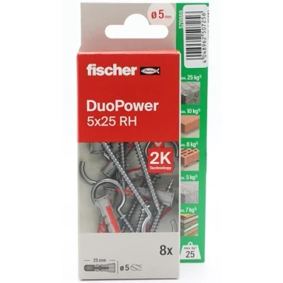 Imagen de fischer Duopower 5x25 Con Hembrilla Abierta 8U, Tacos para pared multimaterial, sirven Colgar Bicicletas, Cuadros, Armarios, Soportes de Televisión, Estanterías, Muebles.
