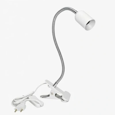 Imagen de Sudnsadaks Lampara Escritorio Pinza, Portalámpara E27 con Clip, Cuello de Cisne Ajustable 360 Lámpara Lectura Pinza Flexo Interruptor y Enchufe, 120 cm Cable Largo, Blanco (Sin Bombilla)