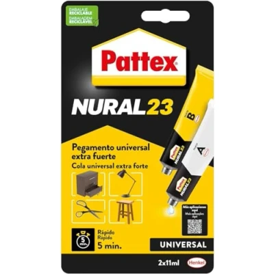 Imagen de Pattex Nural 23 pegamento universal extra fuerte, adhesivo extrafuerte para múltiples materiales, resistente a agua, aceite, disolventes y más, 2 x 11 ml