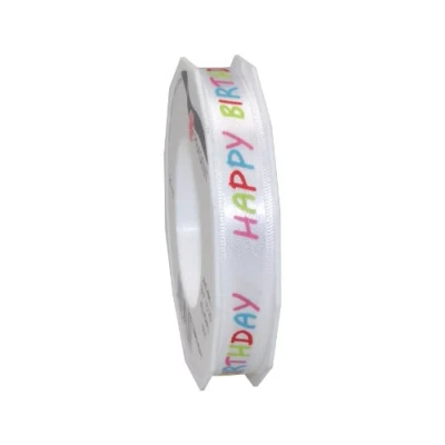 Imagen de Präsent Cinta para Envolver Regalos (satén, Doble Cara, 15 mm x 20 m), diseño con Texto Happy Birthday