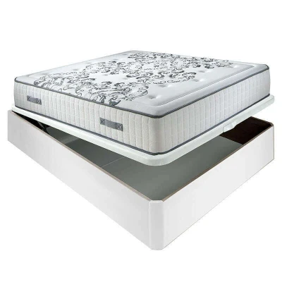 Imagen de Aznar Colchón muelles ensacados Queen 28 cm acogida Gradual + Canapé abatible Madera 3D Transpirable Altura 34 Blanco, 90x200cm