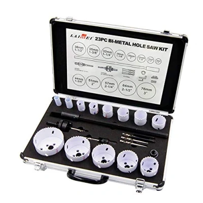 Imagen de Kit de sierra agujero bimetal,juego 23 piezas con vástagos y brocas repuesto,construcción acero resistente para madera perforada,aluminio,metal o PVC,fontanería carpintería bricolaje