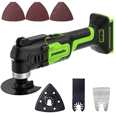 Imagen de Greenworks herramienta multifuncional 24V G24MT (Li Ion 18000 oscilaciones por minuto arco oscilante de 3 velocidades variable cambio cuchilla sin luz LED batería ni cargador)