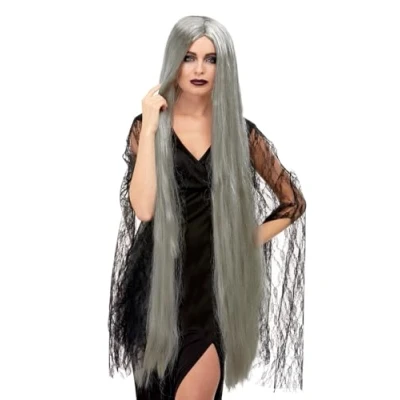 Imagen de Smiffys Peluca de bruja, Extra largo, Gris, 120 cm