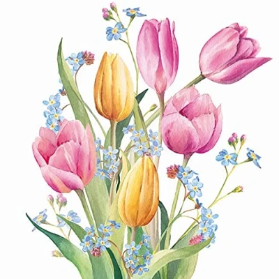 Imagen de 20 servilletas de tulipanes en colores delicados, decoración mesa, decoupage, técnica servilletas, 33 x cm