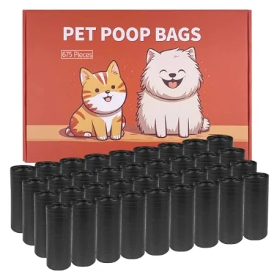 Imagen de WinGluge 675PCS Bolsas Caca Perro, Bolsa para Excrementos de Perros Biodegradables, Bolsitas Perro Material Almidón Maíz, Dog Poop Bag Extra Grueso Prueba Fugas (45 Rollos)