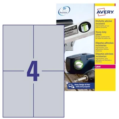 Imagen de Avery España L6134 20. Caja de 80 etiquetas plata poliéster 105 x 148mm en A4