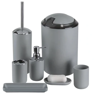 Imagen de SetIMAVO Juego de 6 Accesorios baño, Soporte plástico para Cepillo Dientes, dispensador jabón, jabonera, Inodoro y Soporte, Cubo Basura con popote Color Gris