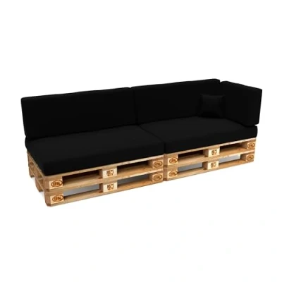 Imagen de POKAR Juego de Cojines 6 Piezas para Europalés Impermeable: 2X 120x80 +2X 120x40 + 1x 60x40 40x40, Sofá Paletas, sin Palés, Negro