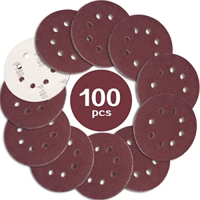 Imagen de STEBRUAM 100 Piezas Discos para lijas 125mm Grano 180, lija circular con 8 Agujeros Lijadora Excéntrica y Orbital