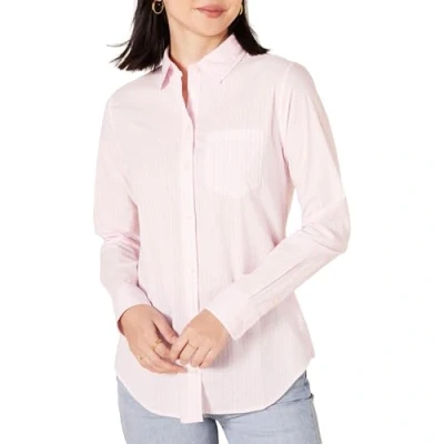 Imagen de Amazon Essentials Camisa de Popelín con Botones, Manga Larga y Ajuste Clásico Mujer, Rosa Rayas, L