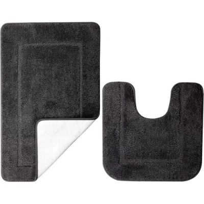 Imagen de SOANNY Set 2 Alfombras de Baño Negras, Microfibra Suave Alta Densidad, Antideslizantes y Absorbentes, Alfombra Bañera 53 x 86 cm Pedestal 50 cm, Lavables