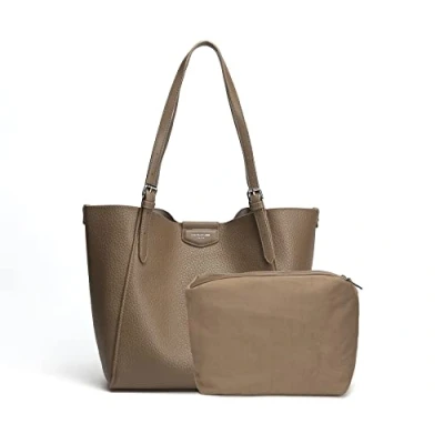 Imagen de David Jones Bolso de Hombro Mujer Mano Piel Sintética Suave Tote Shopper Gran Capacidad A4 Cuero PU Bolsos Compras Trabajo Asas Largas 2 Piezas con Embrague Marrón Topo