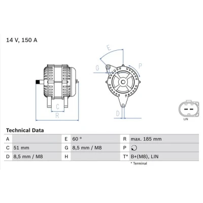 Imagen de BOSCH 0 986 048 380 Alternador 14V 150A FORD: MONDEO 4 Stufenheck, 4, S Max Mk1